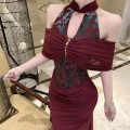 New Chinese Style Halter Neck Mesh Fishtail Dress